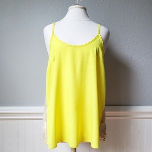 Bright yellow sleeveless lacy back tank